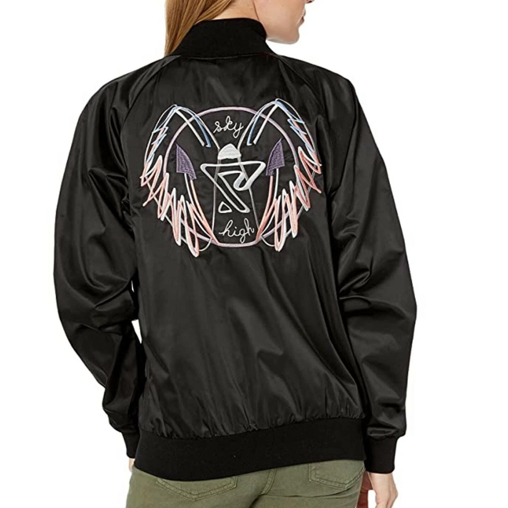 $200 NWT SDS HOTEL 1171 “Skylar” Black Embroidered Satin Bomber Jacket Size M